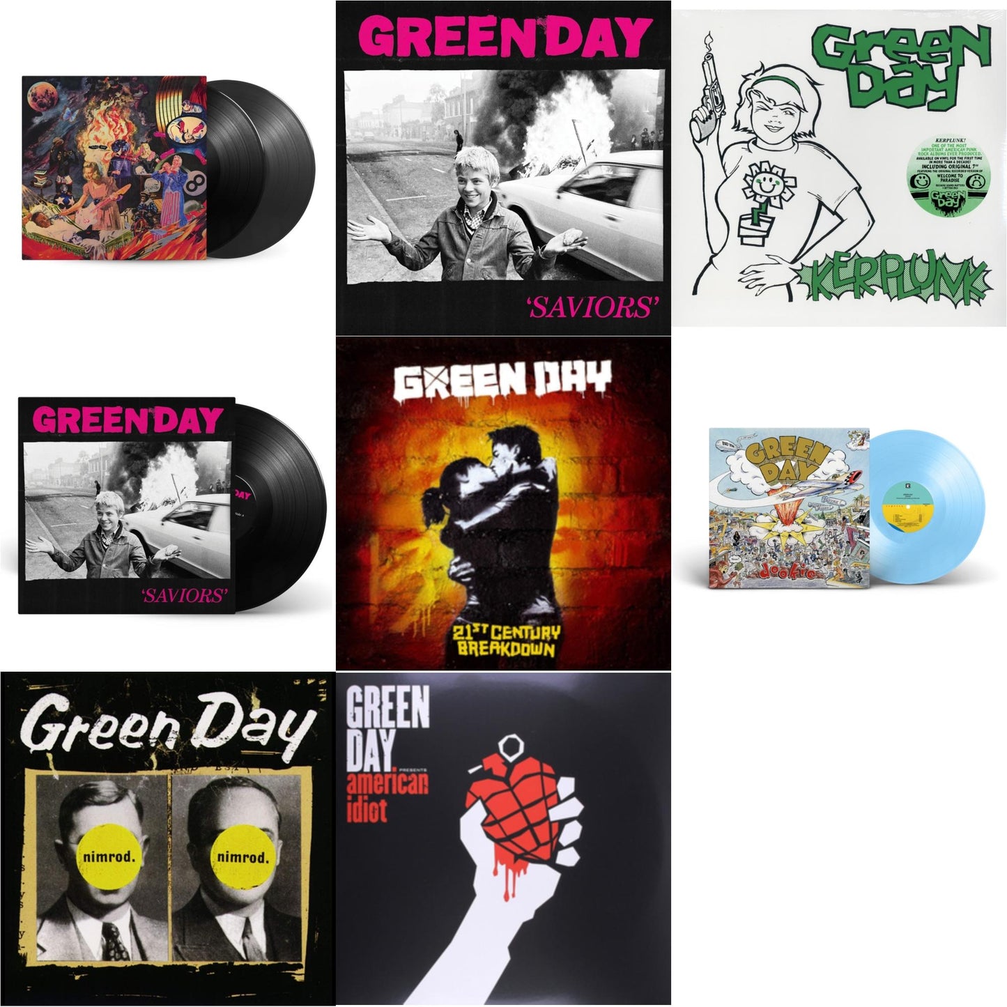 Green Day - Dookie (X) (Baby Blue LP Vinyl) & Saviors (180G/Deluxe LP Vinyl) & Saviors & American Idiot & Insomniac (25Th Anniversary/2LP) & Nimrod & 21St Century Breakdown & Kerplunk (120G/7Inch Single)