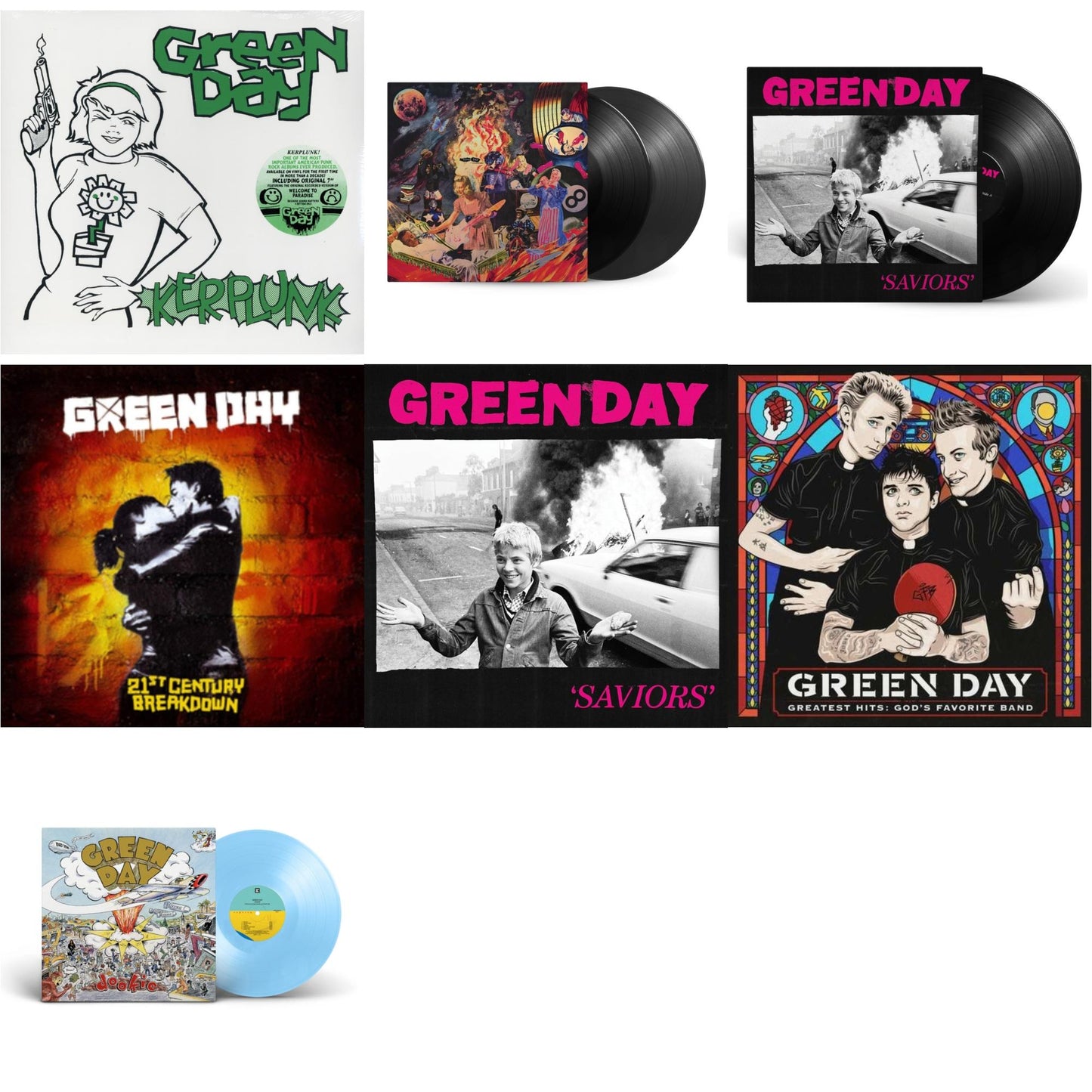 Green Day - Dookie (X) (Baby Blue LP Vinyl) & Saviors (180G/Deluxe LP Vinyl) & Saviors & Insomniac (25Th Anniversary/2LP) & Greatest Hits: God's Favorite Band (X) & 21St Century Breakdown & Kerplunk (120G/7Inch Single)