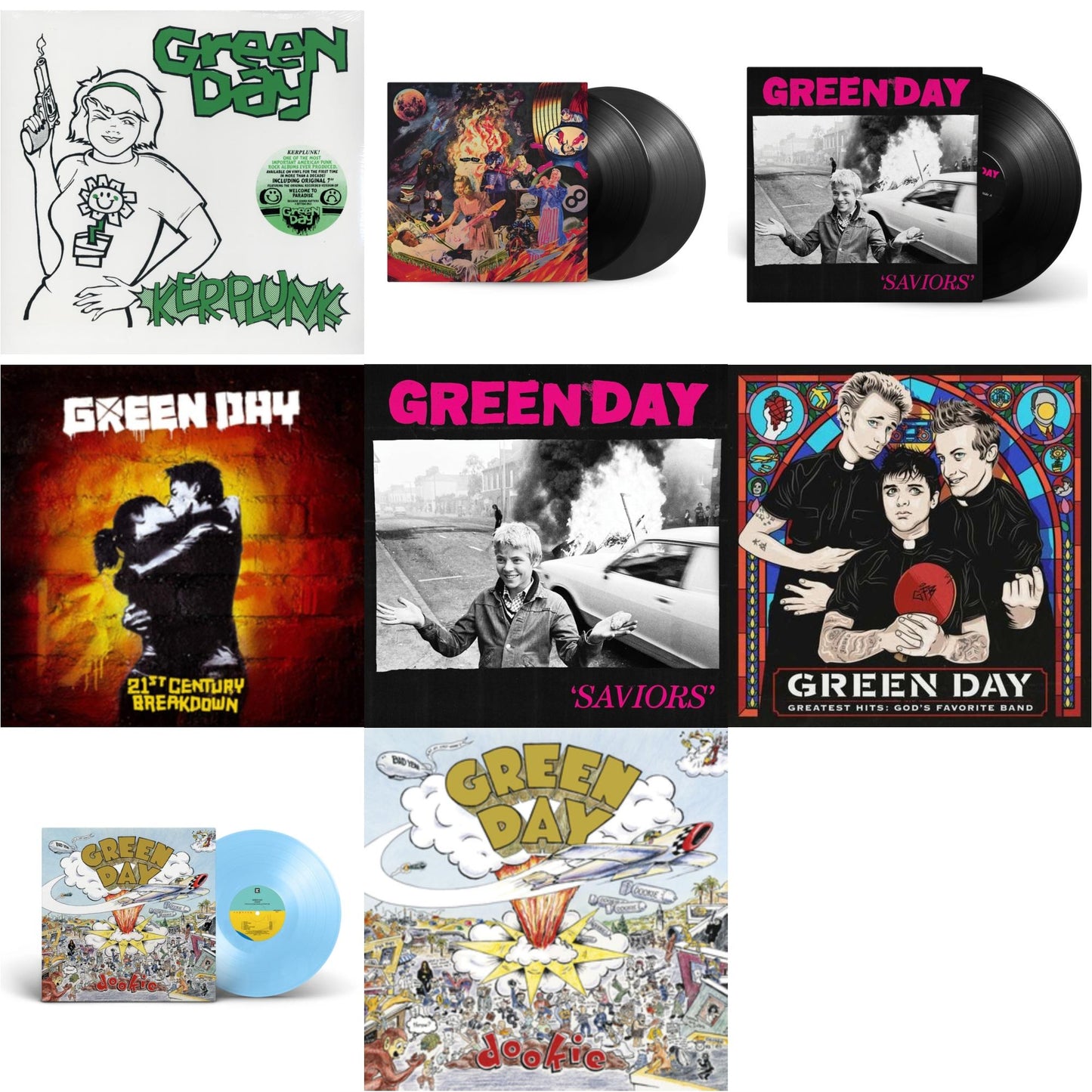 Green Day - Dookie (X) (Baby Blue LP Vinyl) & Saviors (180G/Deluxe LP Vinyl) & Saviors & Insomniac (25Th Anniversary/2LP) & Greatest Hits: God's Favorite Band (X) & 21St Century Breakdown & Kerplunk (120G/7Inch Single) & Dookie