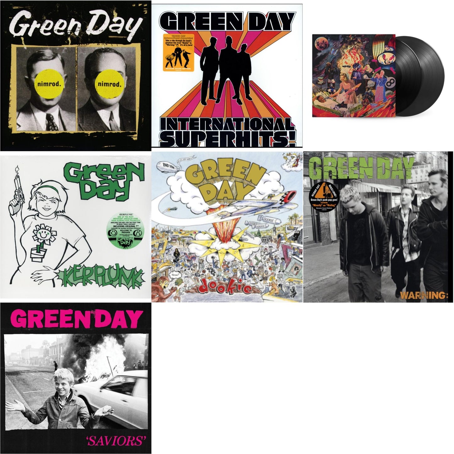 Green Day - Warning & International Superhits & Saviors (180G/Deluxe LP Vinyl) & Insomniac (25Th Anniversary/2LP) & Nimrod & Kerplunk (120G/7Inch Single) & Dookie