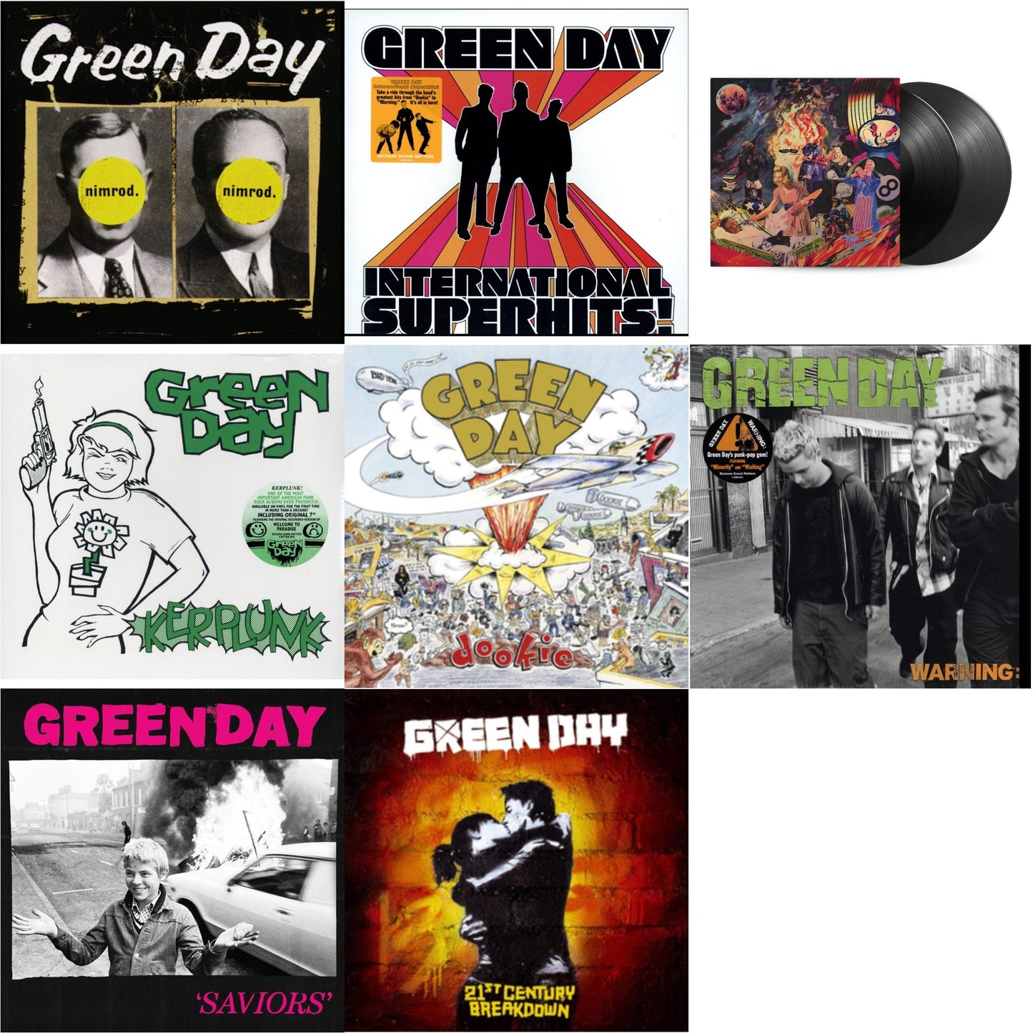 Green Day - Warning & International Superhits & Saviors (180G/Deluxe LP Vinyl) & Insomniac (25Th Anniversary/2LP) & Nimrod & 21St Century Breakdown & Kerplunk (120G/7Inch Single) & Dookie