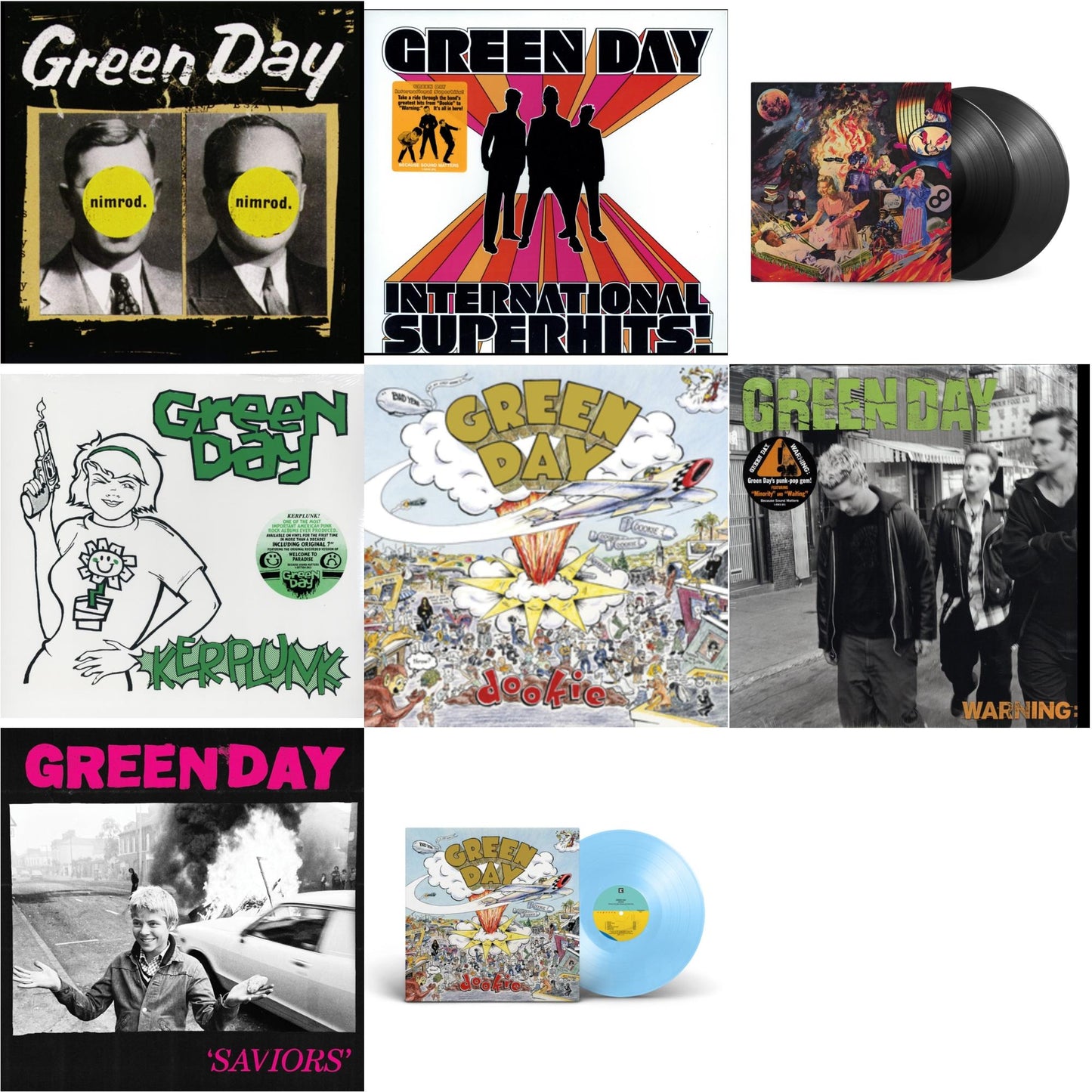 Green Day - Warning & International Superhits & Dookie (X) (Baby Blue LP Vinyl) & Saviors (180G/Deluxe LP Vinyl) & Insomniac (25Th Anniversary/2LP) & Nimrod & Kerplunk (120G/7Inch Single) & Dookie