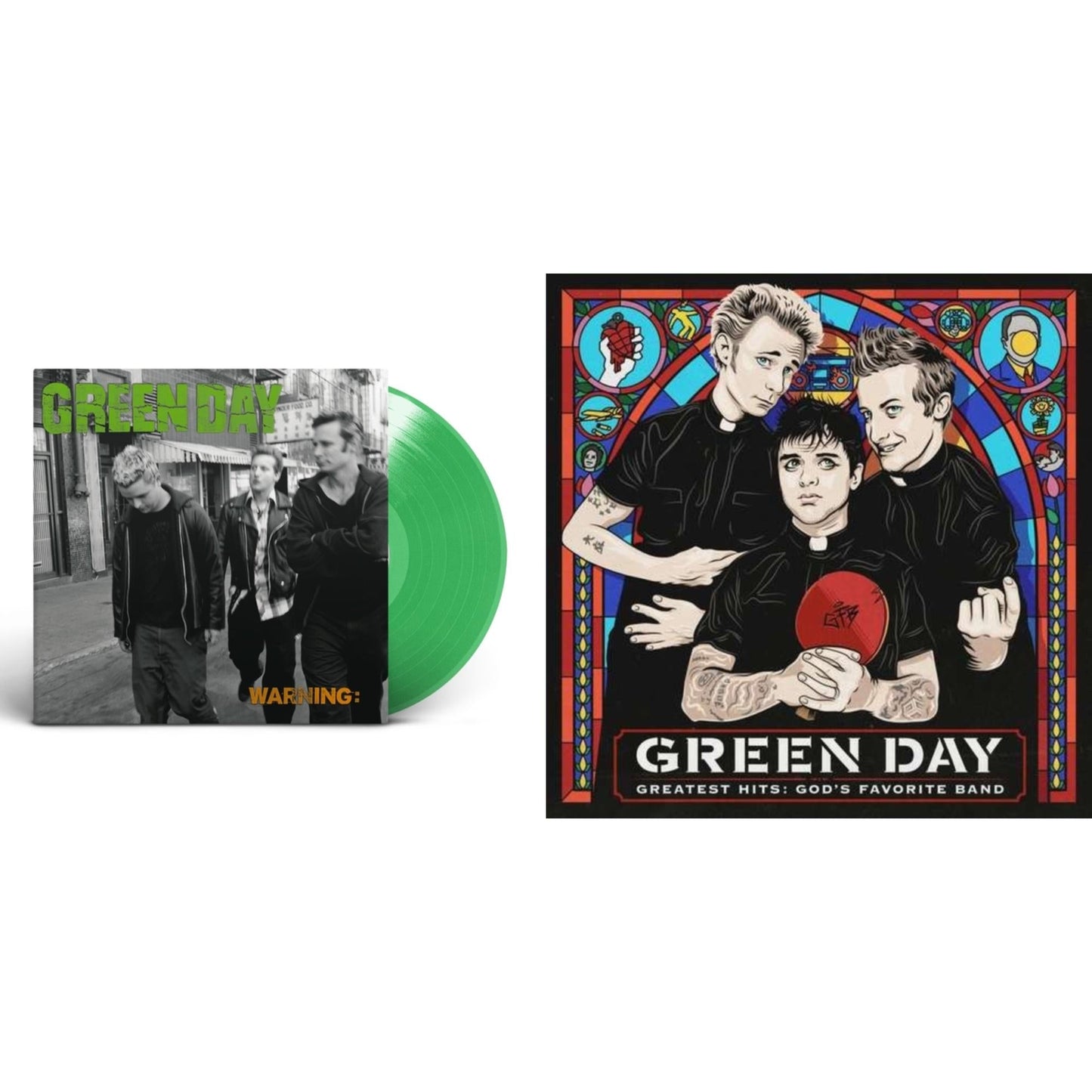 Green Day - Warning (Fluorescent Green LP Vinyl) & Greatest Hits: God's Favorite Band (X)