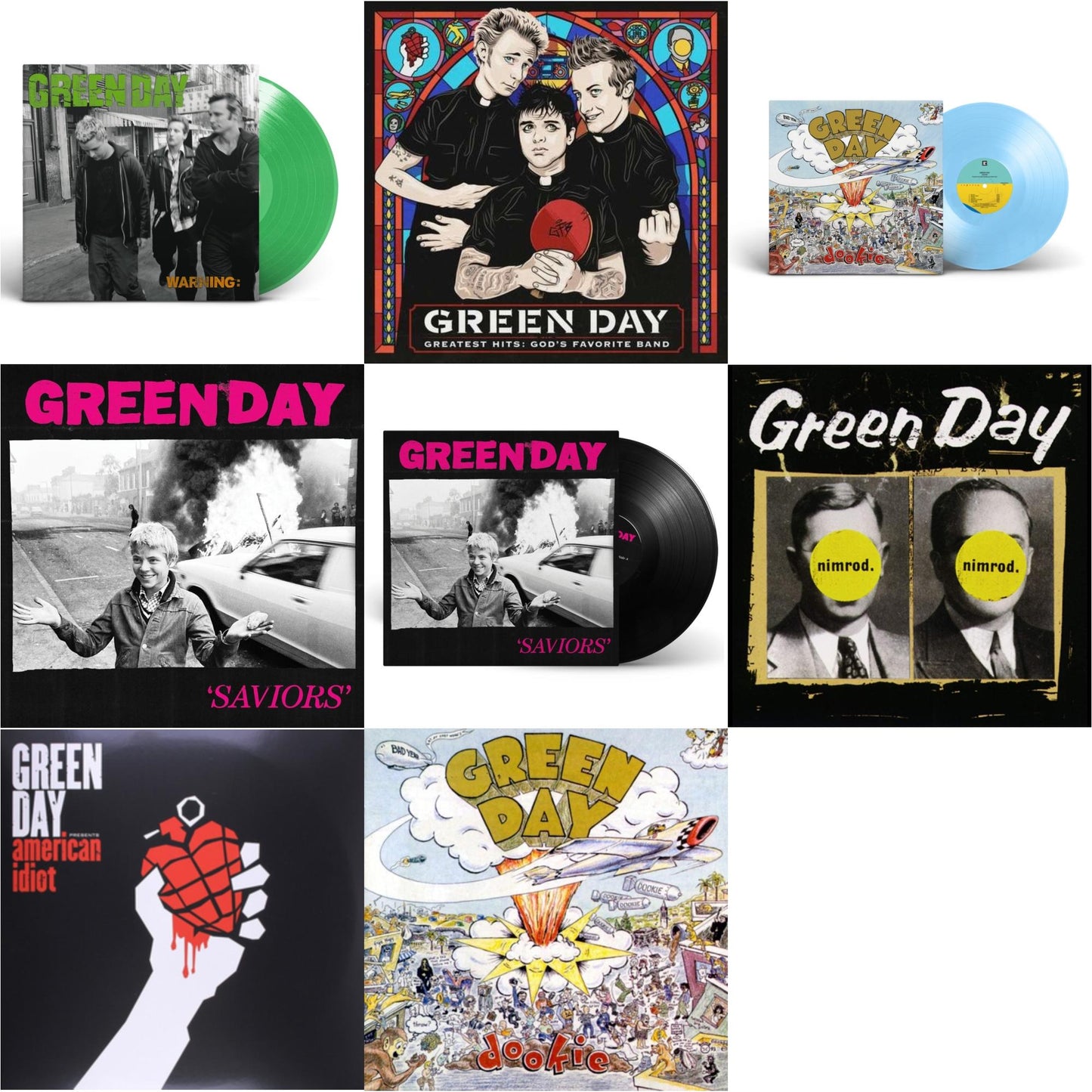 Green Day - Dookie (X) (Baby Blue LP Vinyl) & Warning (Fluorescent Green LP Vinyl) & Saviors (180G/Deluxe LP Vinyl) & Saviors & American Idiot & Nimrod & Greatest Hits: God's Favorite Band (X) & Dookie (Picture Disc)