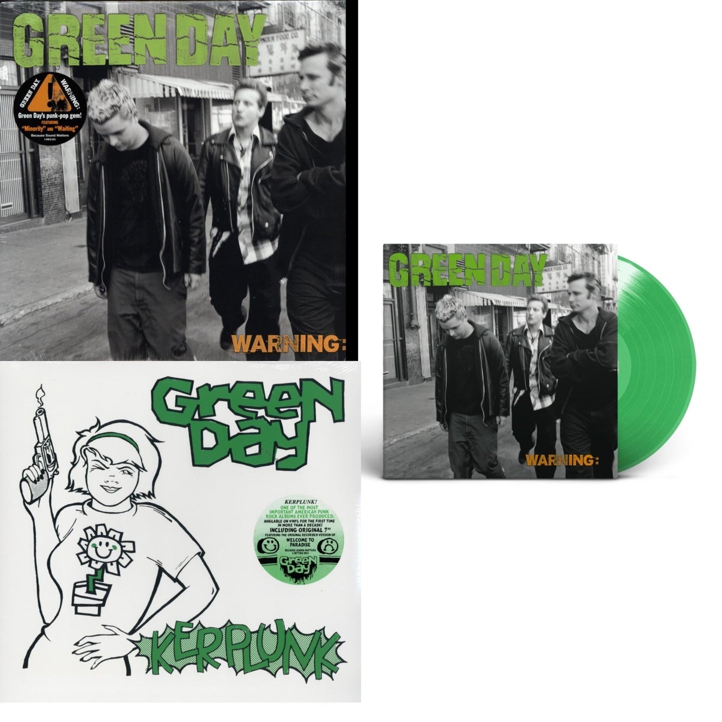 Green Day - Warning & Warning (Fluorescent Green LP Vinyl) & Kerplunk (120G/7Inch Single)