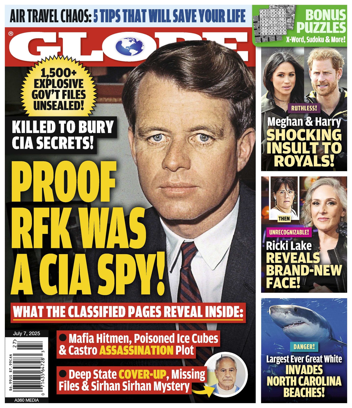 Globe - 07.07.25: RFK’s Shocking CIA Ties Exposed, Meghan & Harry's Shocking Royal Insult, Ricki Lake’s New Face Makeover, Great White Spotted In North Carolina Beaches, Travel Tips & More!