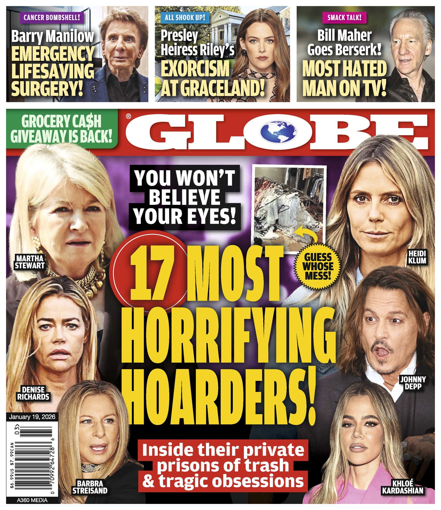 Globe - 01.19.26: Most Horrifying Hoarders Of Hollywood, Barry Manilow’s Life-Saving Surgery, The Exorcism At Graceland, Why Bill Maher Is The Most Hated Man On TV & More!