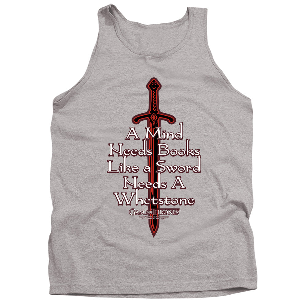 Game Of Thrones The Mind Needs Books Mens Tank Top Shirt Athletic Heather Officially Licensed