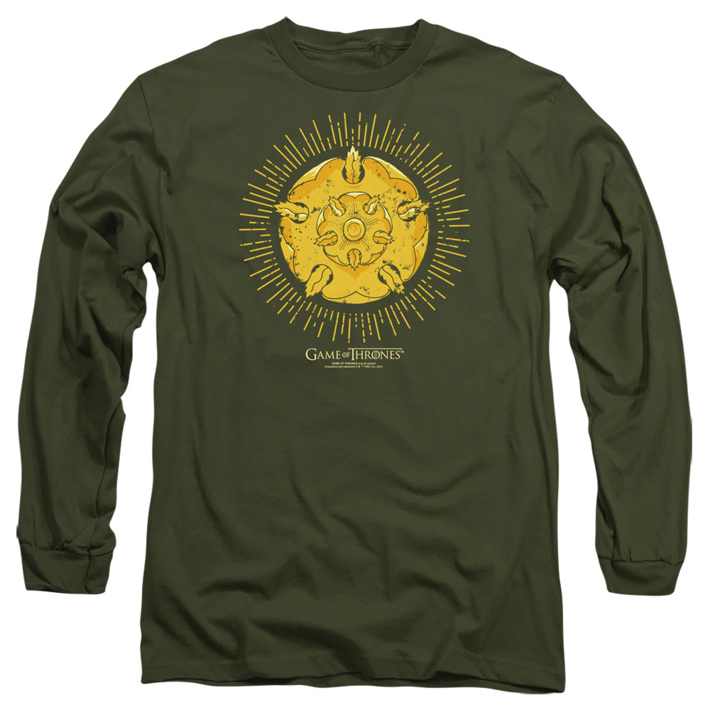 Game Of Thrones Tyrell Burst Logo Mens Long Sleeve Shirt Military Green Officially Licensed