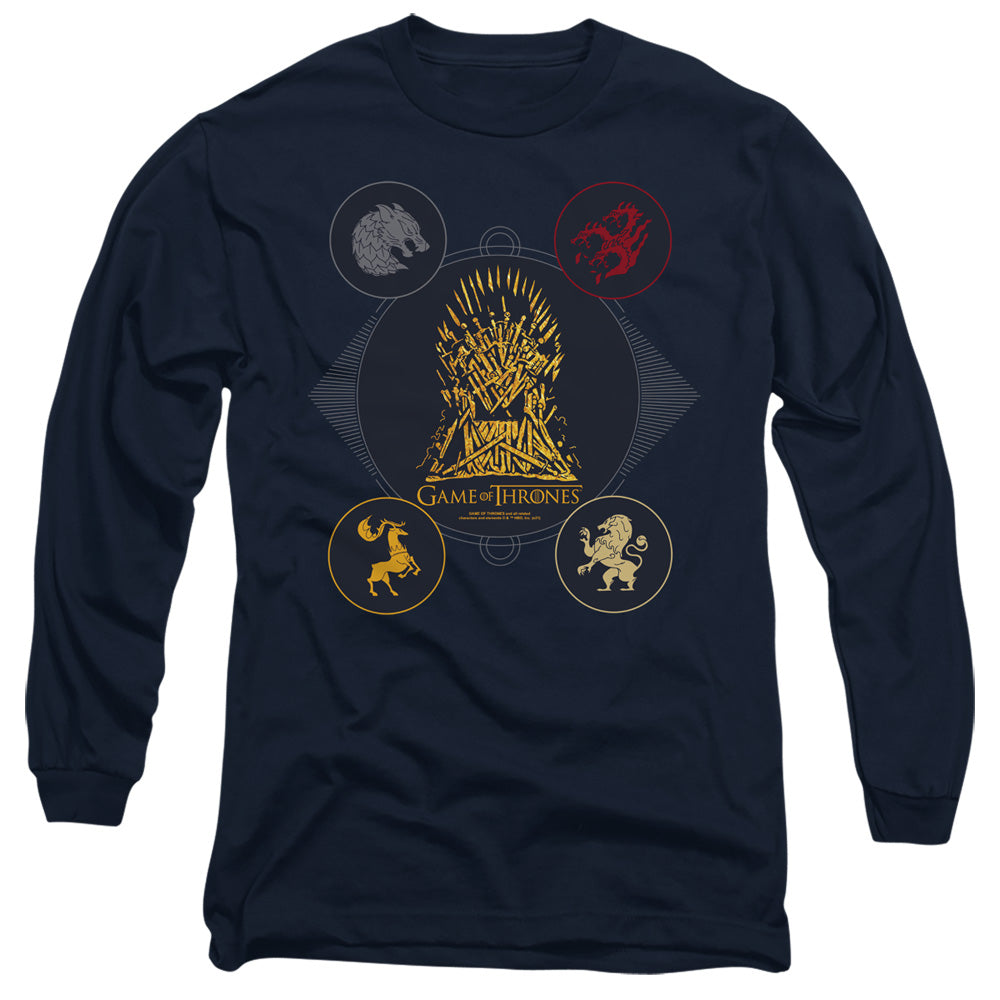 Game Of Thrones 4 Houses 4 The Throne Mens Long Sleeve Shirt Navy Officially Licensed