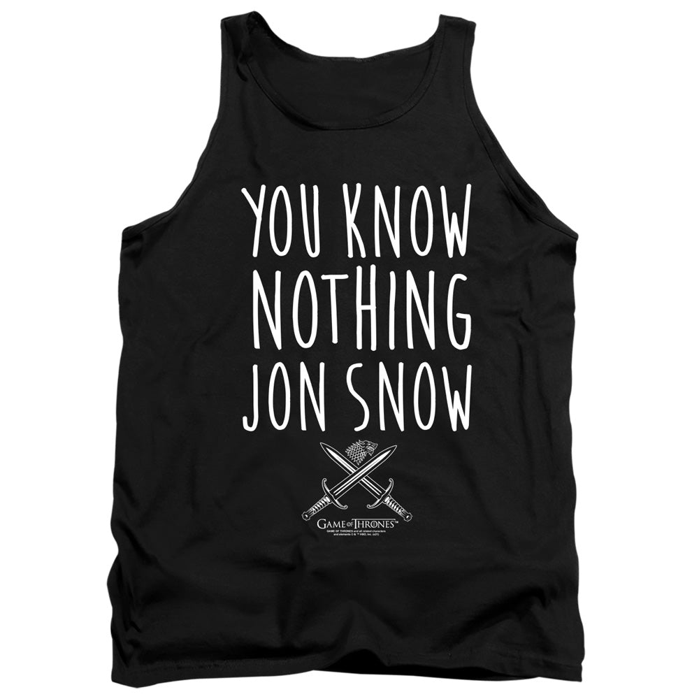 Game Of Thrones You Know Nothing Jon Snow Mens Tank Top Shirt Black Officially Licensed
