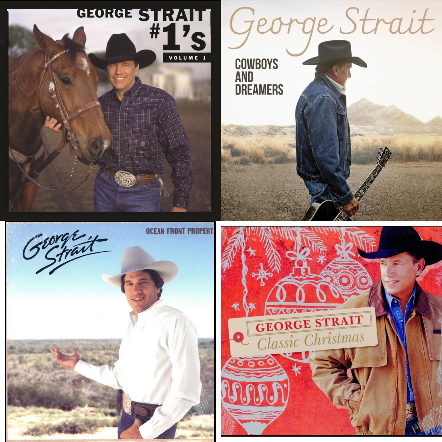 George Strait - #1'S Volume 1 (Blue LP Vinyl) & Cowboys & Dreamers (2LP) & Ocean Front Property (LP) & Classic Christmas (LP)
