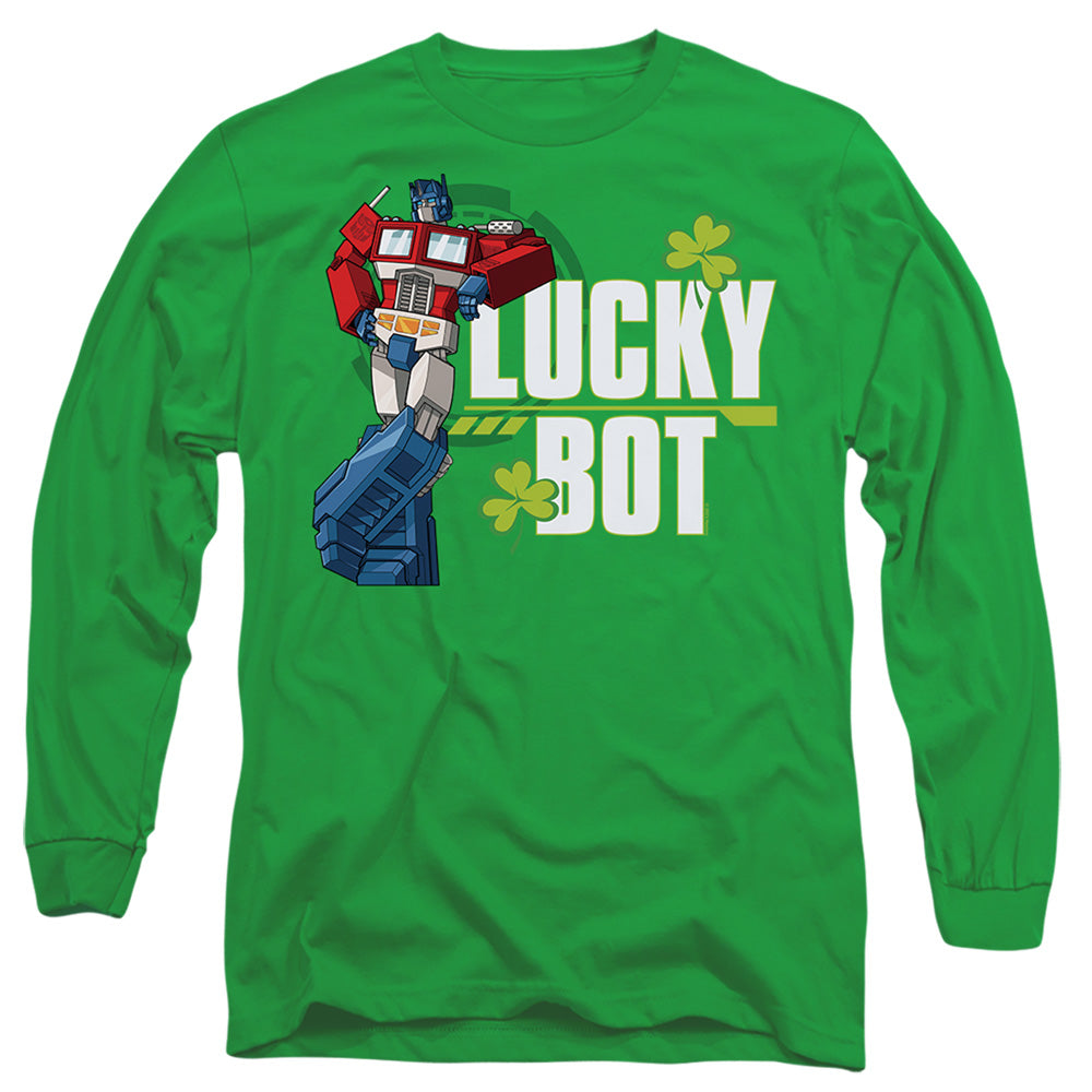 Transformers St. Patrick'S Day Optimus Prime Lucky Bot Mens Long Sleeve Shirt Kelly Green Officially Licensed