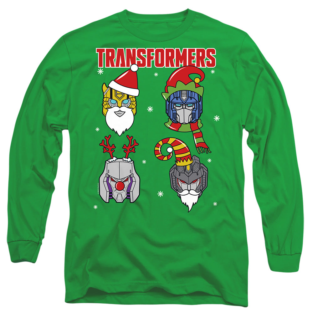 Transformers Christmas Santa Robots Mens Long Sleeve Shirt Kelly Green Officially Licensed