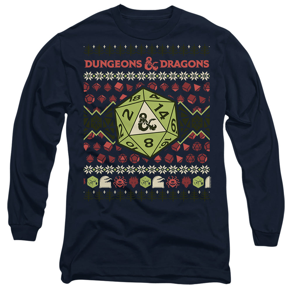 Dungeons And Dragons 20-Sided Dice Ugly Christmas Mens Long Sleeve Shirt Navy Officially Licensed