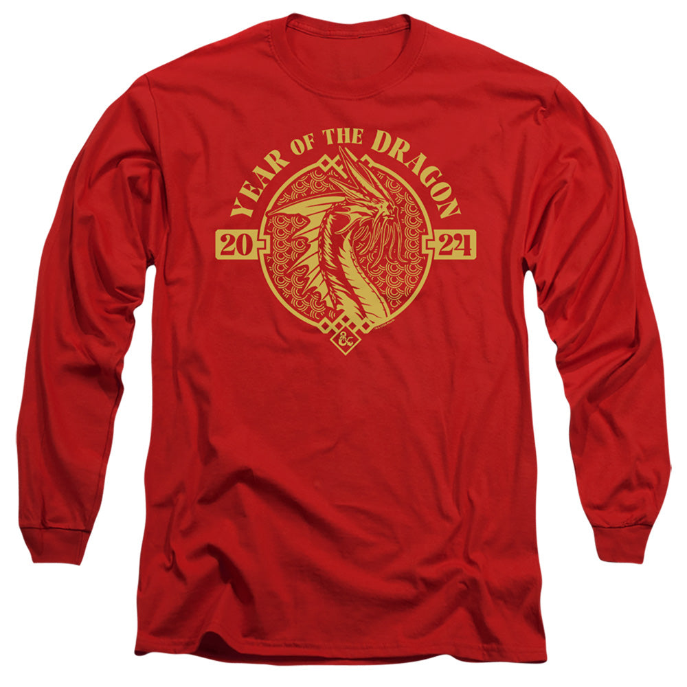 Dungeons And Dragons Year Of The Dragon Gold Beast Mens Long Sleeve Shirt Red Officially Licensed