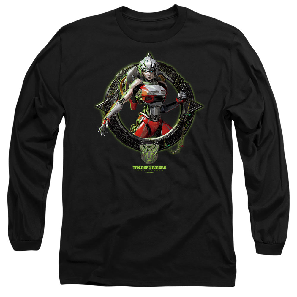 Transformers Arcee Circle Frame Mens Long Sleeve Shirt Black Officially Licensed