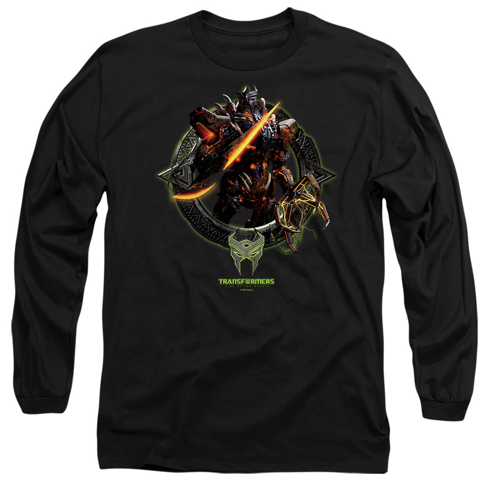 Transformers Scourge Circle Frame Mens Long Sleeve Shirt Black Officially Licensed