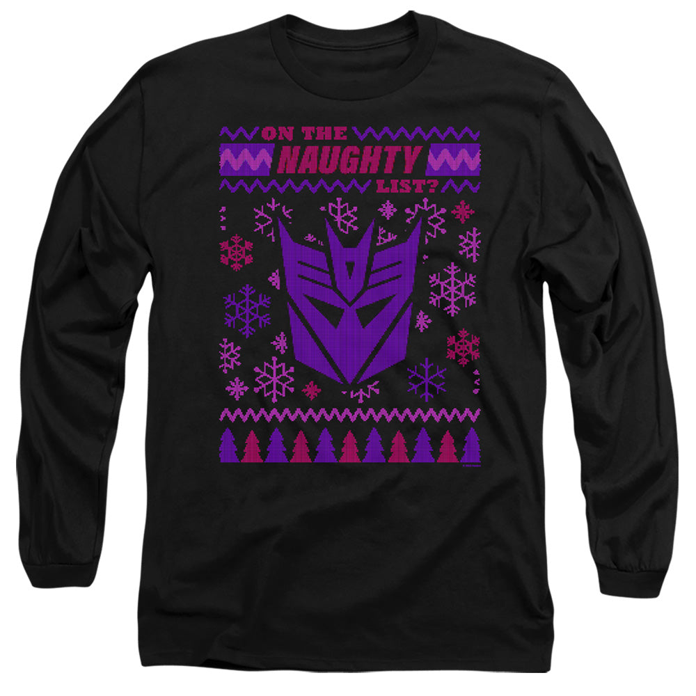 Transformers Decepticon Naughty List Ugly Christmas Mens Long Sleeve Shirt Black Officially Licensed