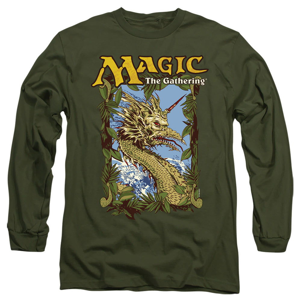 Magic The Gathering Mirage Deck Art Mens Long Sleeve Shirt Military Green Officially Licensed