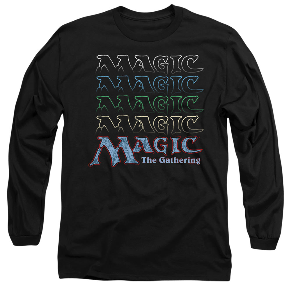 Magic The Gathering Retro Logo Repeat Mens Long Sleeve Shirt Black Officially Licensed