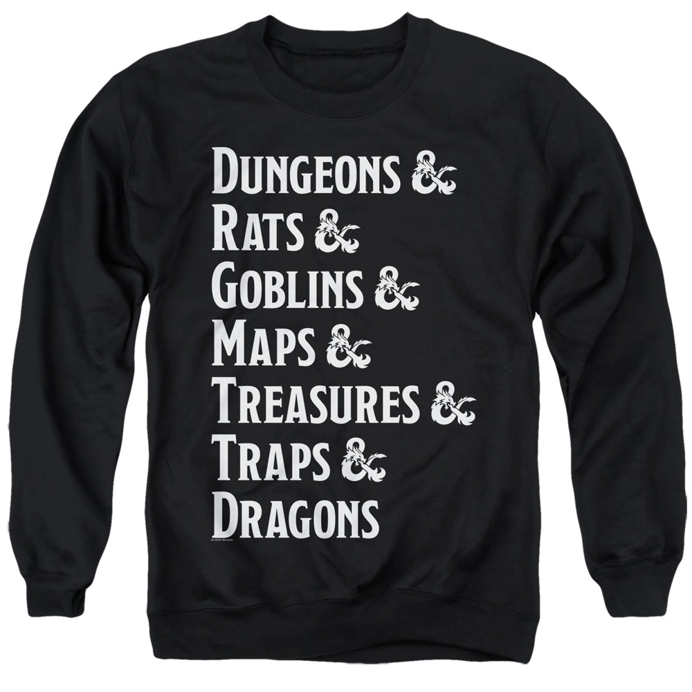 Dungeons And Dragons Dungeon List Mens Crewneck Sweatshirt Black Officially Licensed