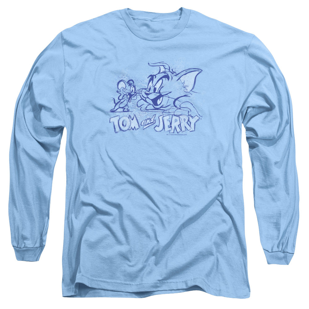 Tom And Jerry Sketchy Mens Long Sleeve Shirt Carolina Blue Officially Licensed