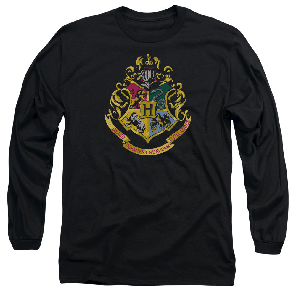 Harry Potter Hogwarts School Crest Mens Long Sleeve Shirt Black Officially Licensed