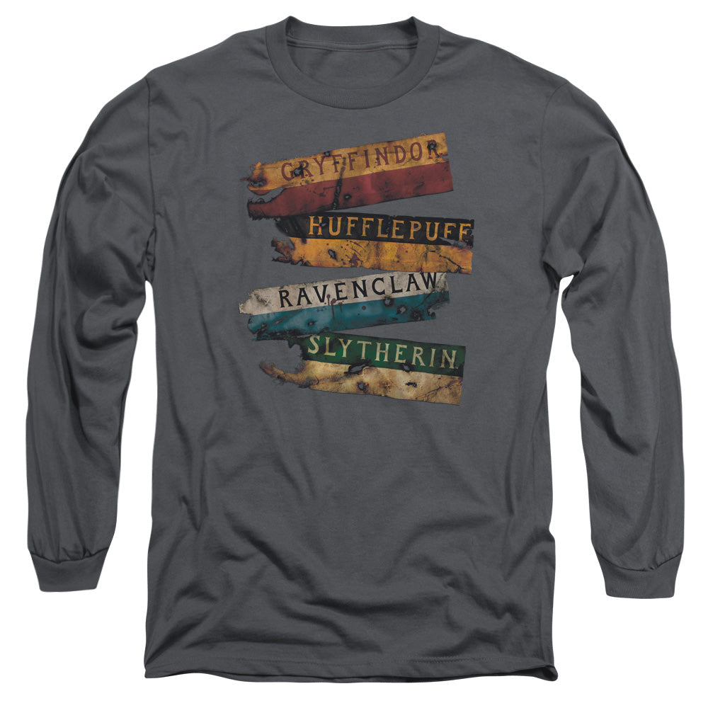 Harry Potter Burnt Banners Mens Long Sleeve Shirt Charcoal Officially Licensed Officially Licensed