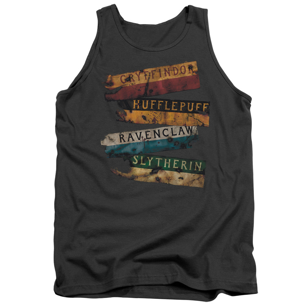 Harry Potter Burnt Banners Mens Tank Top Shirt Charcoal Officially Licensed