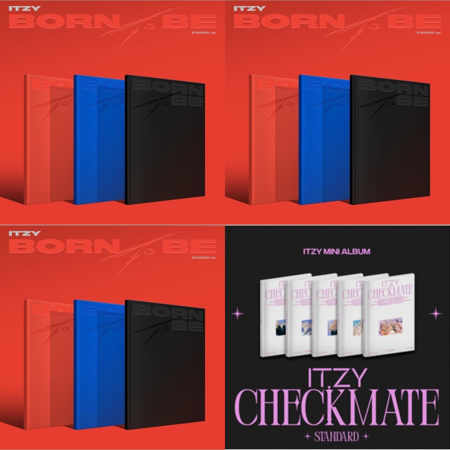 Itzy - Born To Be (Version A) & Born To Be (Version B) & Born To Be (Version C) & Checkmate (Standard Edition) - CD Bundle