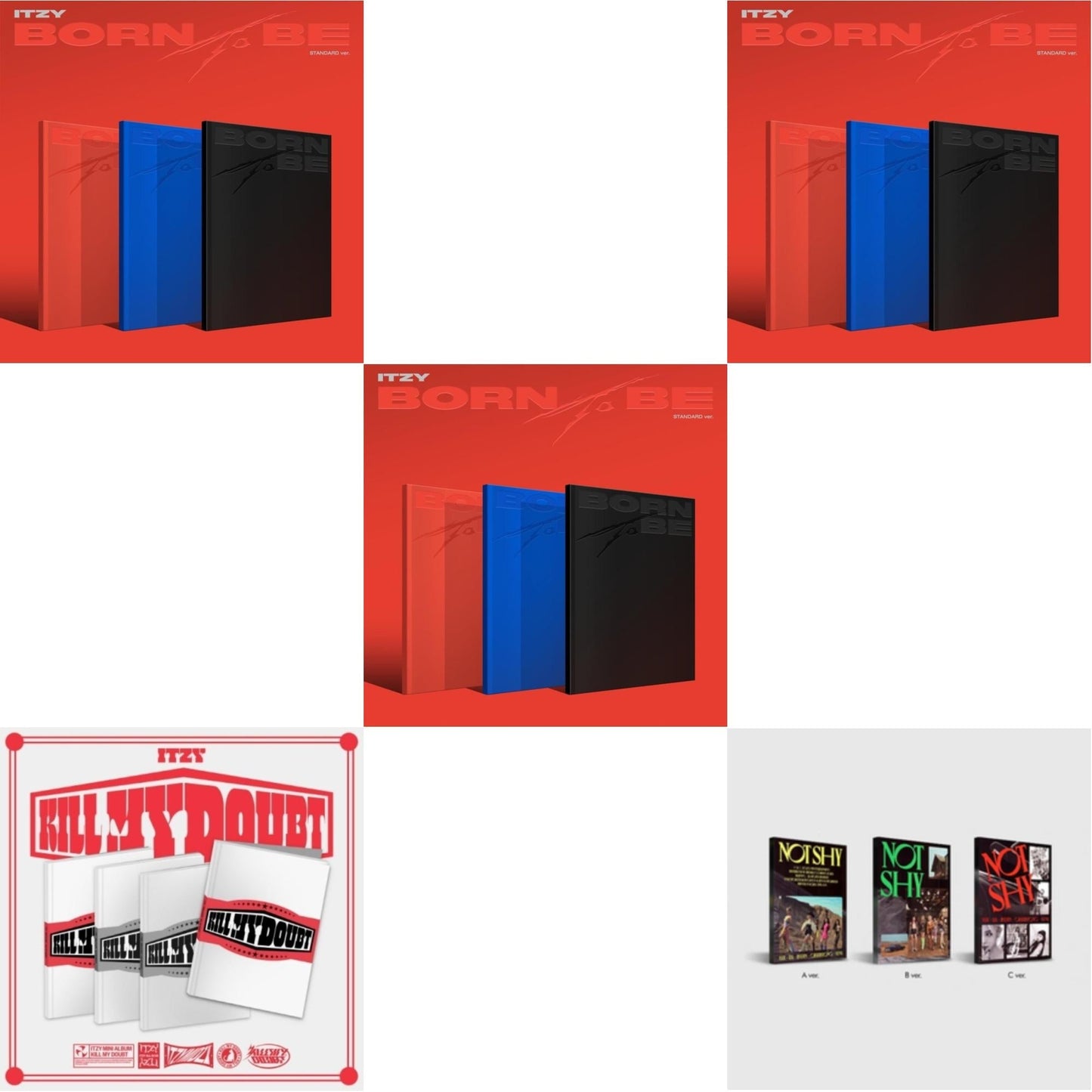 Itzy - Born To Be (Version A) & Born To Be (Version B) & Born To Be (Version C) & Not Shy & Kill My Doubt (Standard) - CD Bundle
