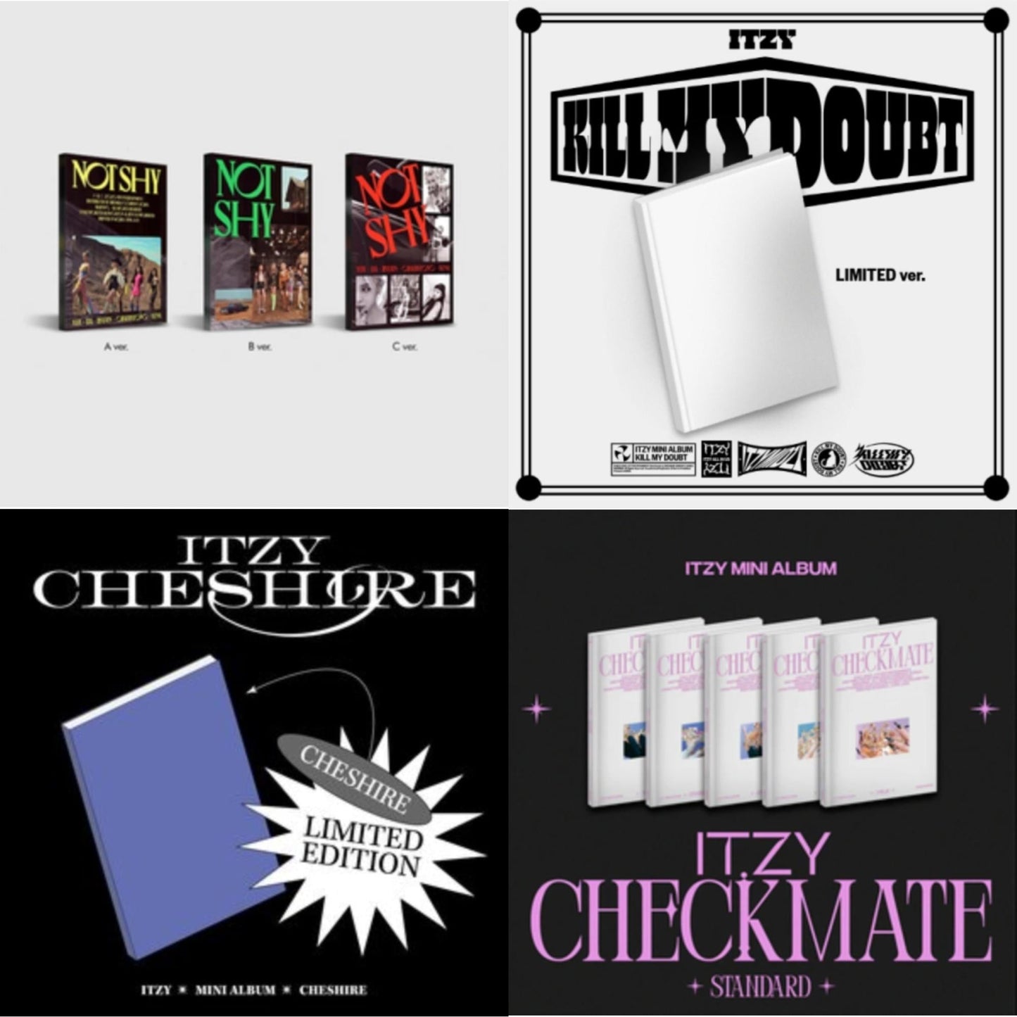 Itzy - Not Shy & Kill My Doubt (Limited Edition) & Cheshire (Limited Edition) & Checkmate (Standard Edition) - CD Bundle