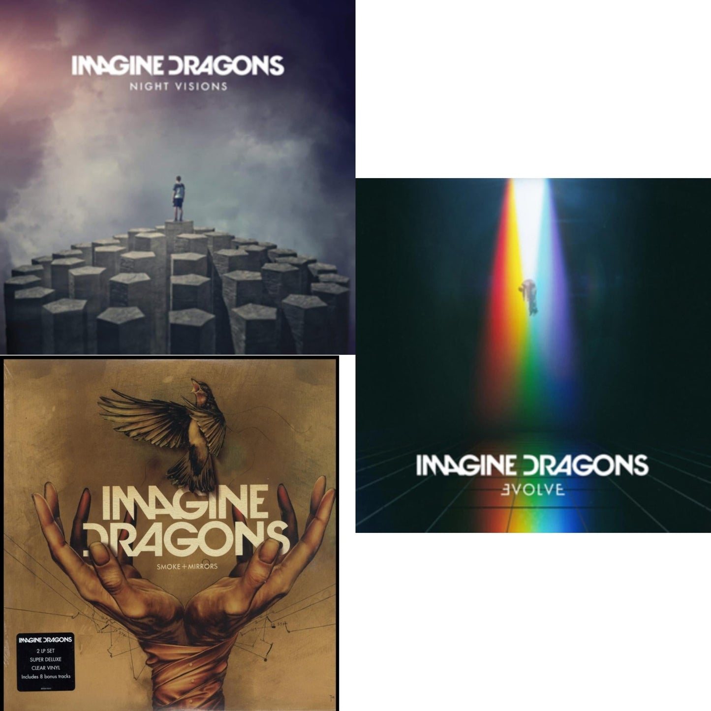 Imagine Dragons - Night Visions & Smoke + Mirrors (Deluxe Edition) & Evolve - LP Vinyl Bundle