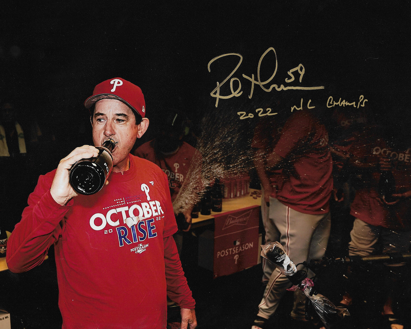 Rob Thomson 2022 NL Champions Locker Room Philadelphia Phillies Autographed 16x20 Photo (NL Champs)