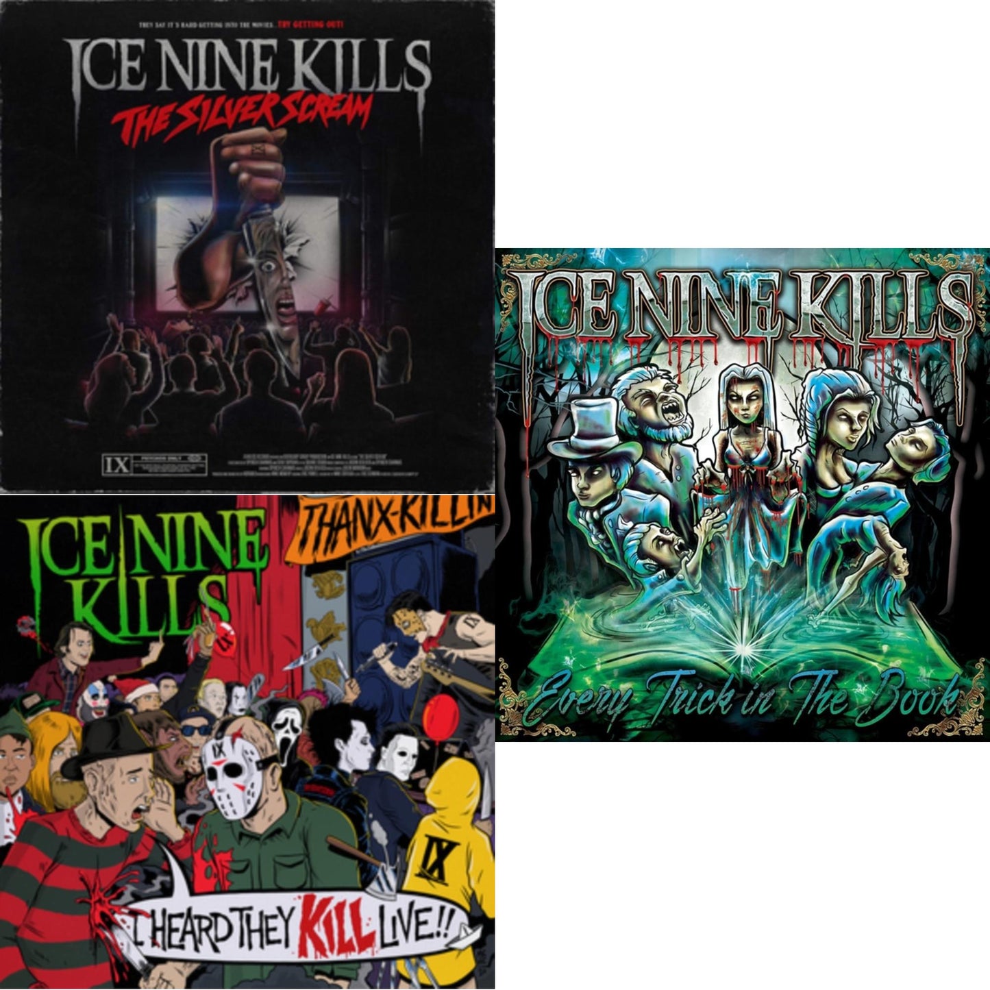 Ice Nine Kills - Silver Scream (Translucent Bloodshot) & I Heard They Kill Live (2LP/Neon Green Marble Vinyl) & Every Trick In The Book