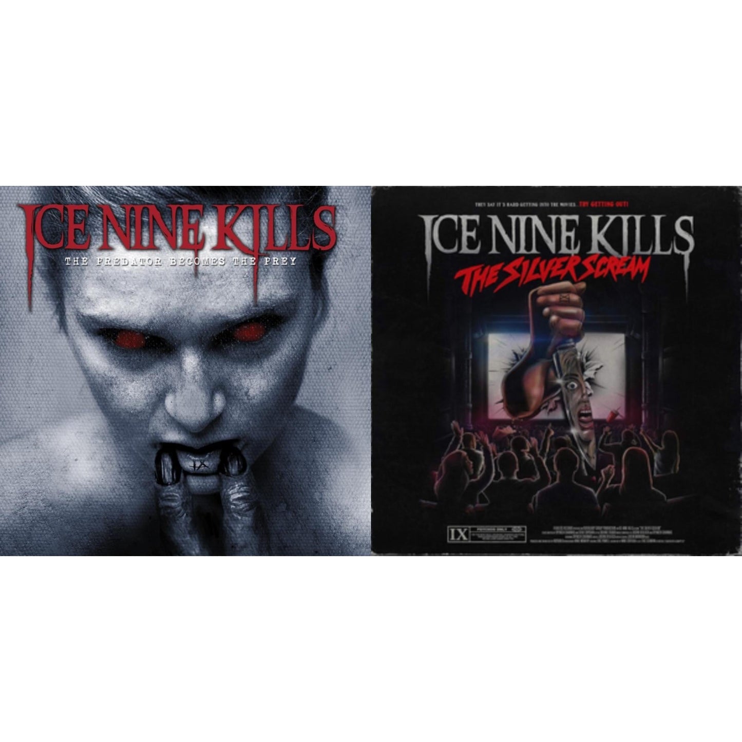 Ice Nine Kills - Silver Scream (Translucent Bloodshot) & Predator Becomes The Prey (Clear & Smoky White Swirl LP Vinyl)
