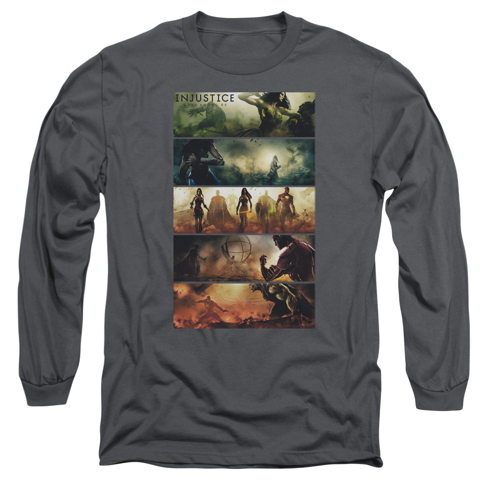 Injustice Gods Among Us Panels Mens Long Sleeve Shirt Charcoal Officially Licensed