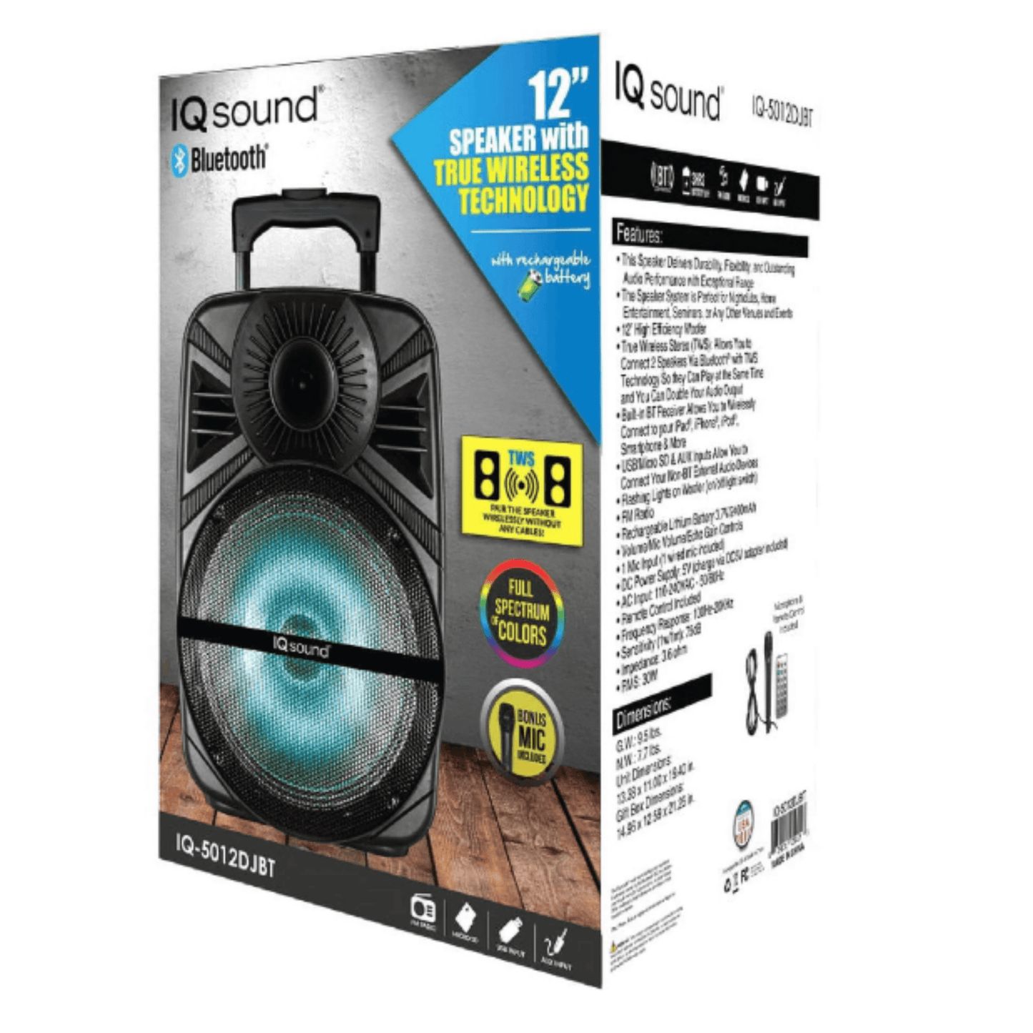 12" Portable Bluetooth Speaker with True Wireless Technology