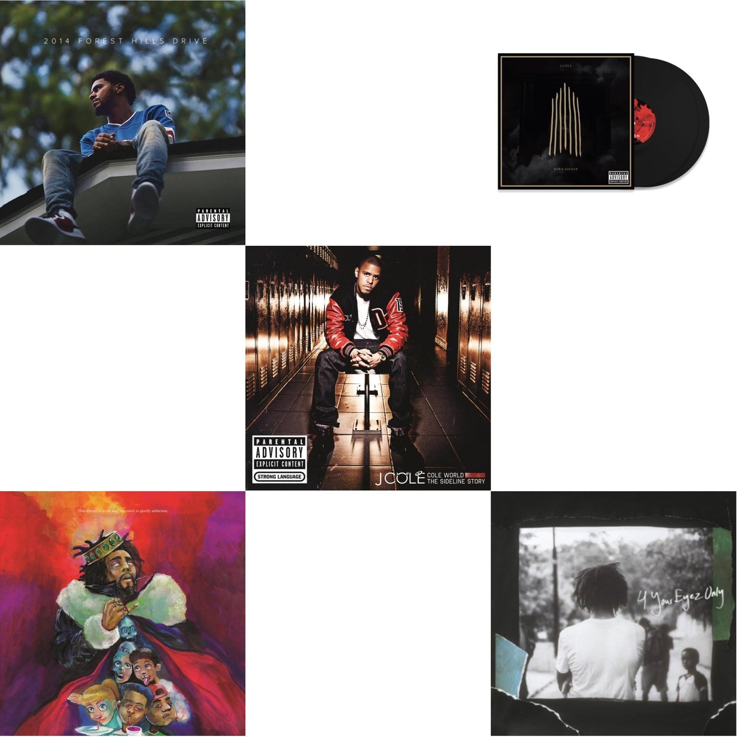 J. Cole - 2014 Forest Hills Drive (2LP) (X) & Cole World: The Sideline Story (X) (2LP) & Born Sinner (X) (2LP) & 4 Your Eyez Only & Kod