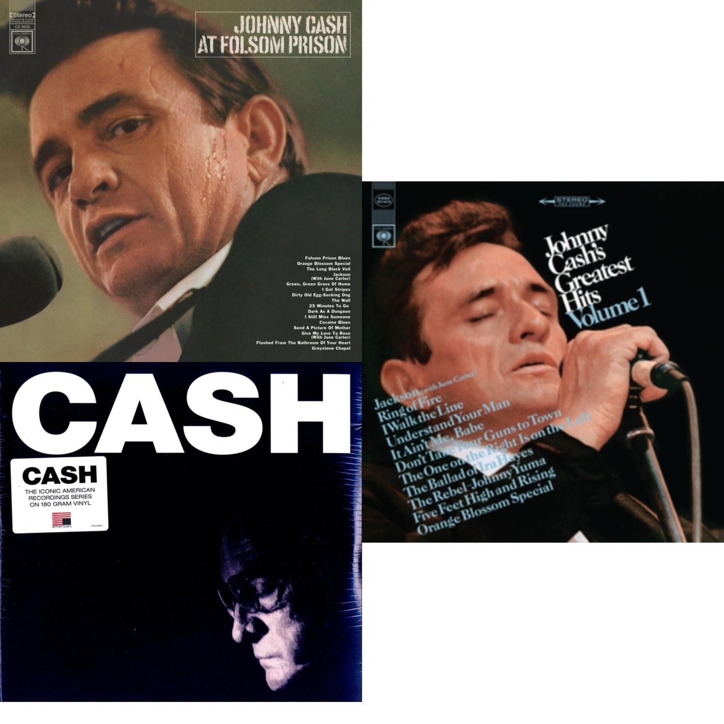 Johnny Cash - At Folsom Prison & Greatest Hits, Volume 1 & American Iv: The Man Comes Around - LP Vinyl Bundle