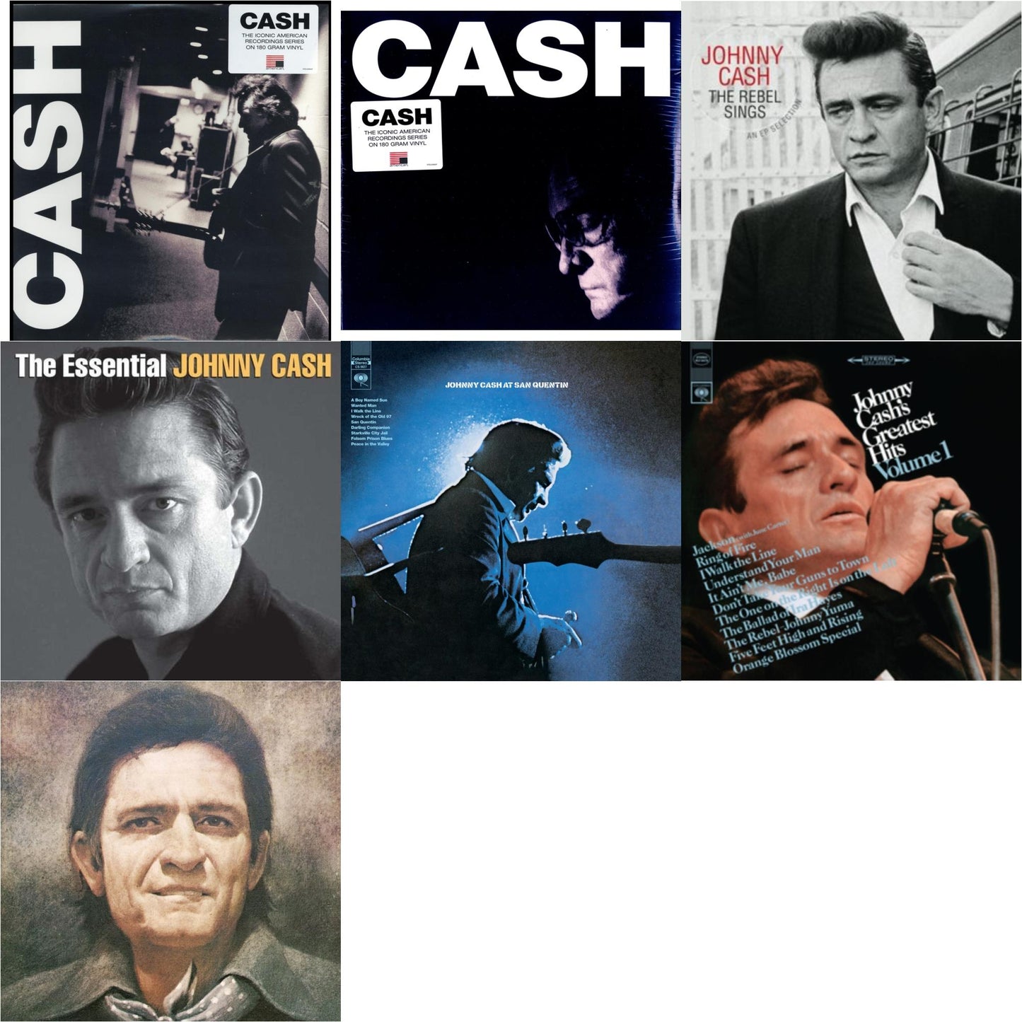 Johnny Cash - At San Quentin & Greatest Hits, Volume 1 & Johnny Cash Collection: His Greatest Hits, Volume 2 & American Iii: Soitary Man & American Iv: The Man Comes Around & Rebel Sings (Crystal Clear & Solid Silver LP Vinyl) & Essential Johnny Cash