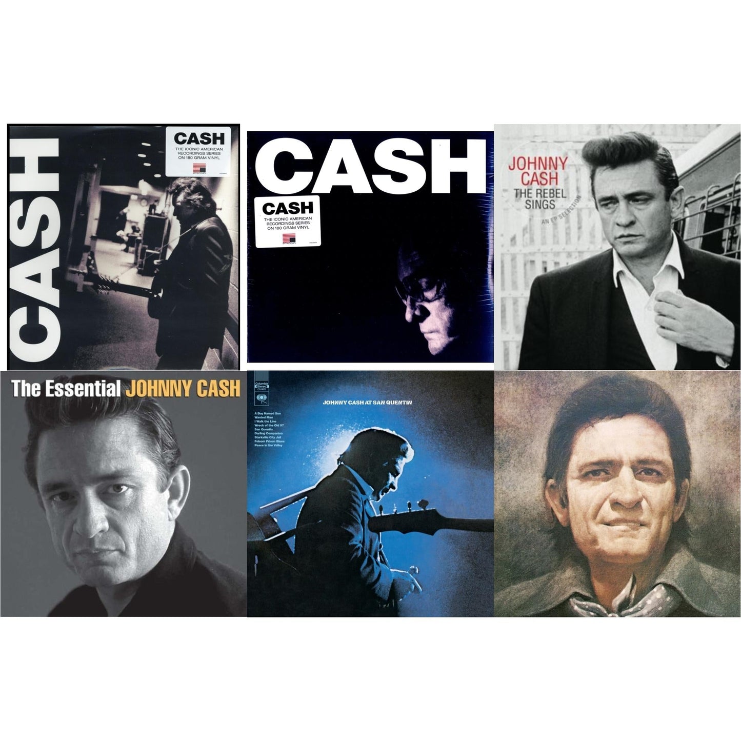 Johnny Cash - At San Quentin & Johnny Cash Collection: His Greatest Hits, Volume 2 & American Iii: Soitary Man & American Iv: The Man Comes Around & Rebel Sings (Crystal Clear & Solid Silver LP Vinyl) & Essential Johnny Cash