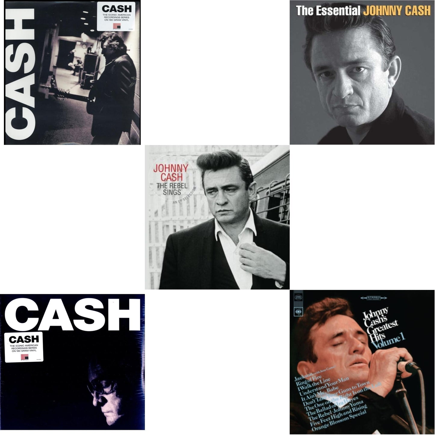Johnny Cash - Greatest Hits, Volume 1 & American Iii: Soitary Man & American Iv: The Man Comes Around & Rebel Sings (Crystal Clear & Solid Silver LP Vinyl) & Essential Johnny Cash