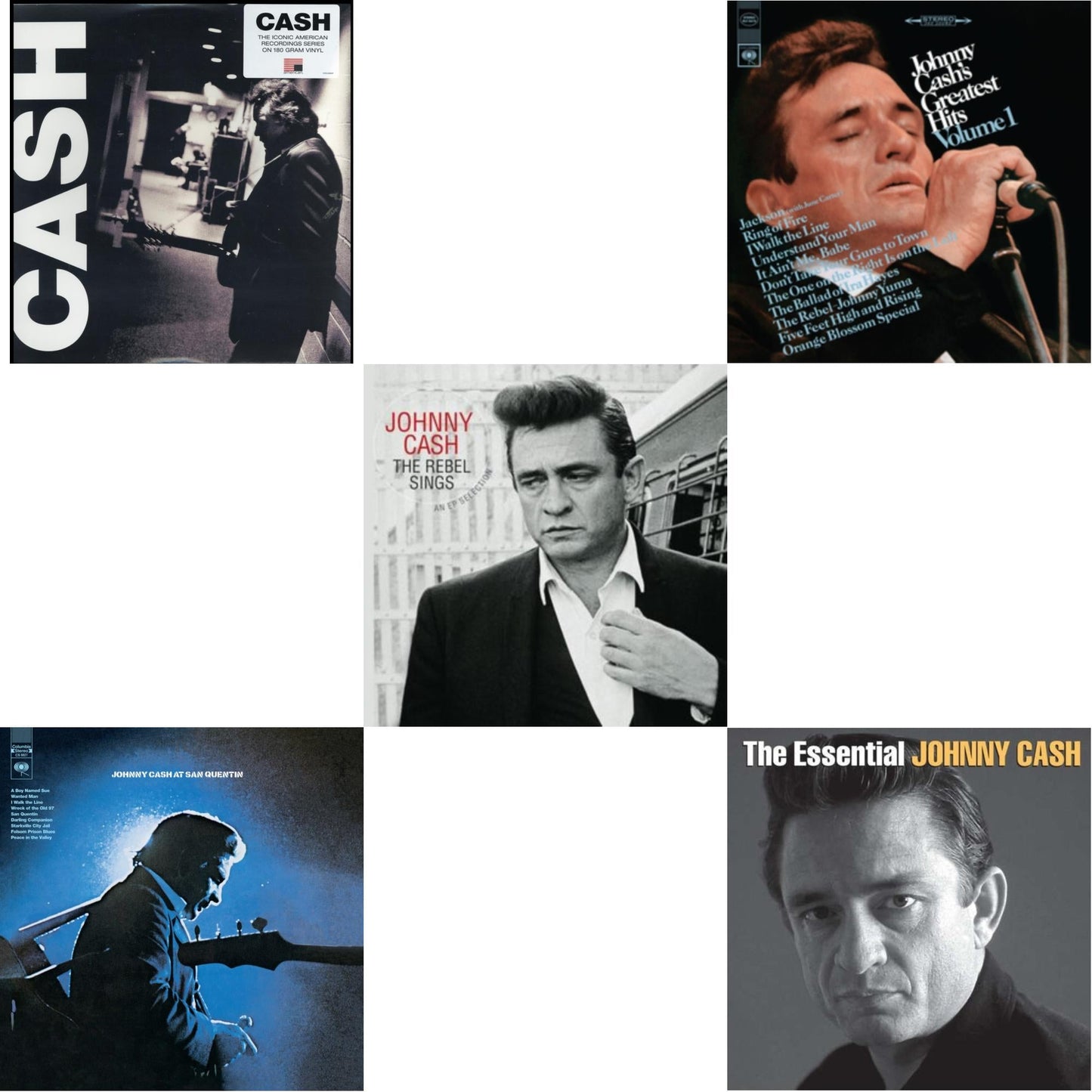Johnny Cash - At San Quentin & Greatest Hits, Volume 1 & American Iii: Soitary Man & Rebel Sings (Crystal Clear & Solid Silver LP Vinyl) & Essential Johnny Cash