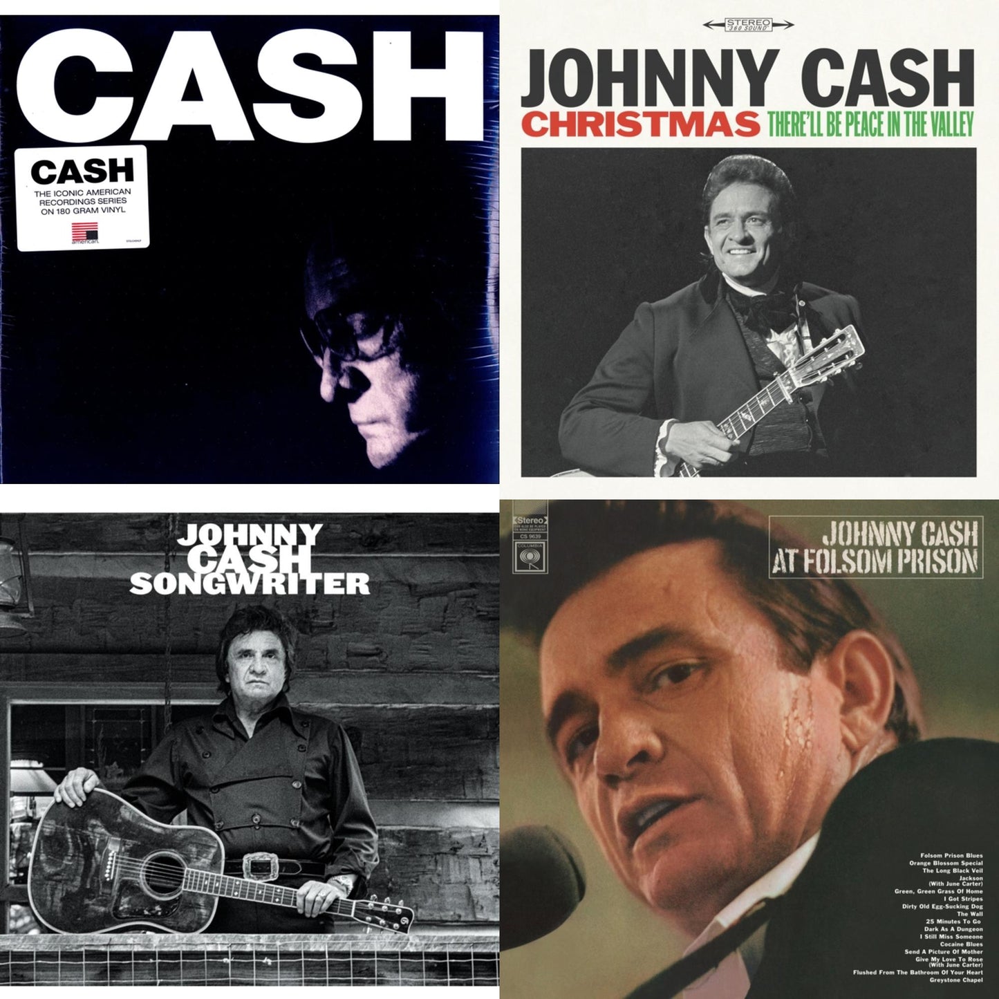 Johnny Cash - At Folsom Prison & Songwriter & American Iv: The Man Comes Around & Christmas: There'll Be Peace In The Valley - LP Vinyl Bundle