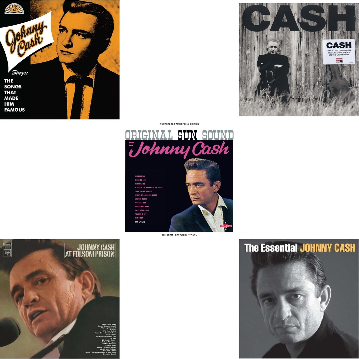 Johnny Cash - Sings The Songs That Made Him Famous (Remastered 2023) (Tangerine LP Vinyl) & At Folsom Prison & Original Sun Sound Of Johnny Cash & American Ii: Unchained (180G) & Essential Johnny Cash