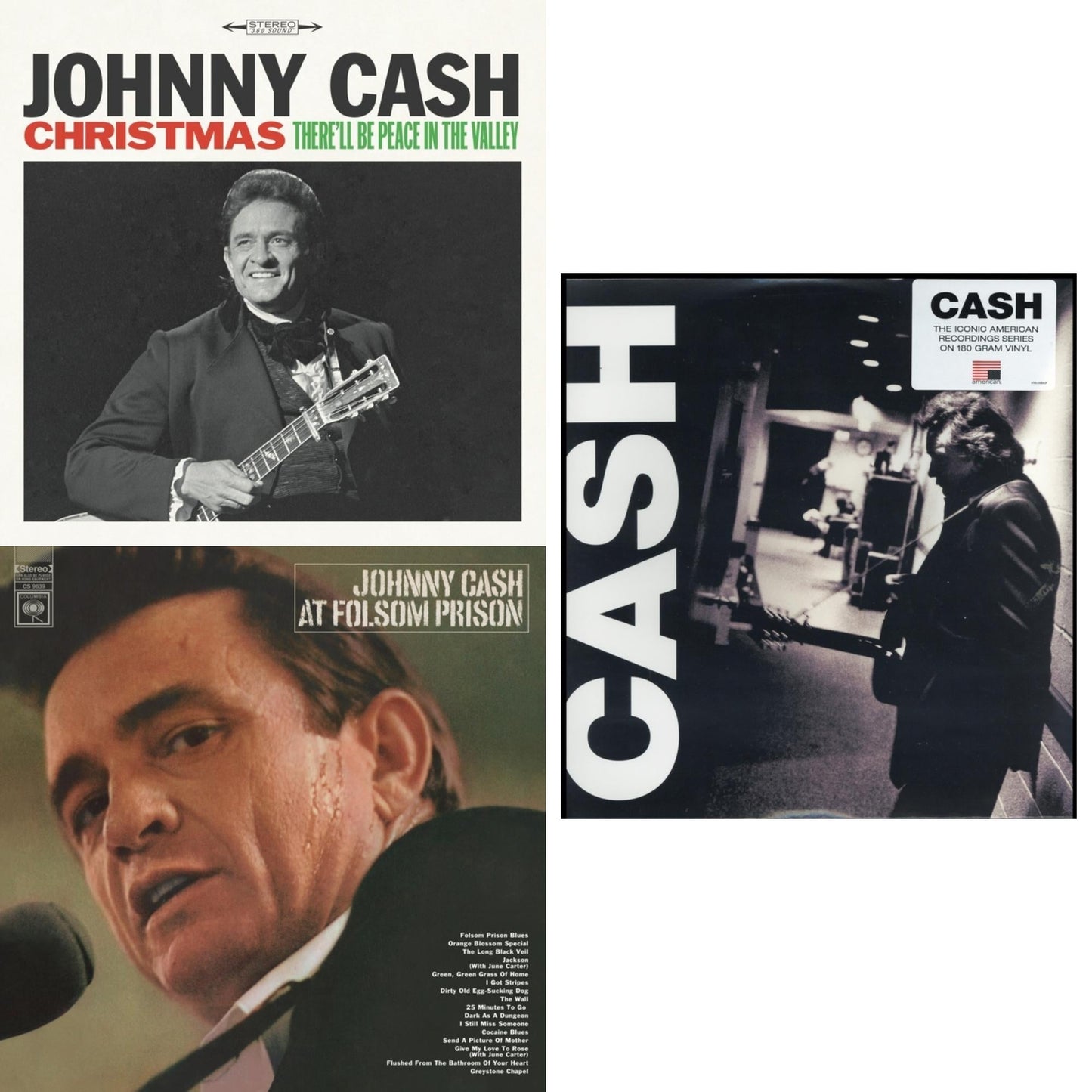 Johnny Cash - At Folsom Prison & American Iii: Soitary Man & Christmas: There'll Be Peace In The Valley - LP Vinyl Bundle