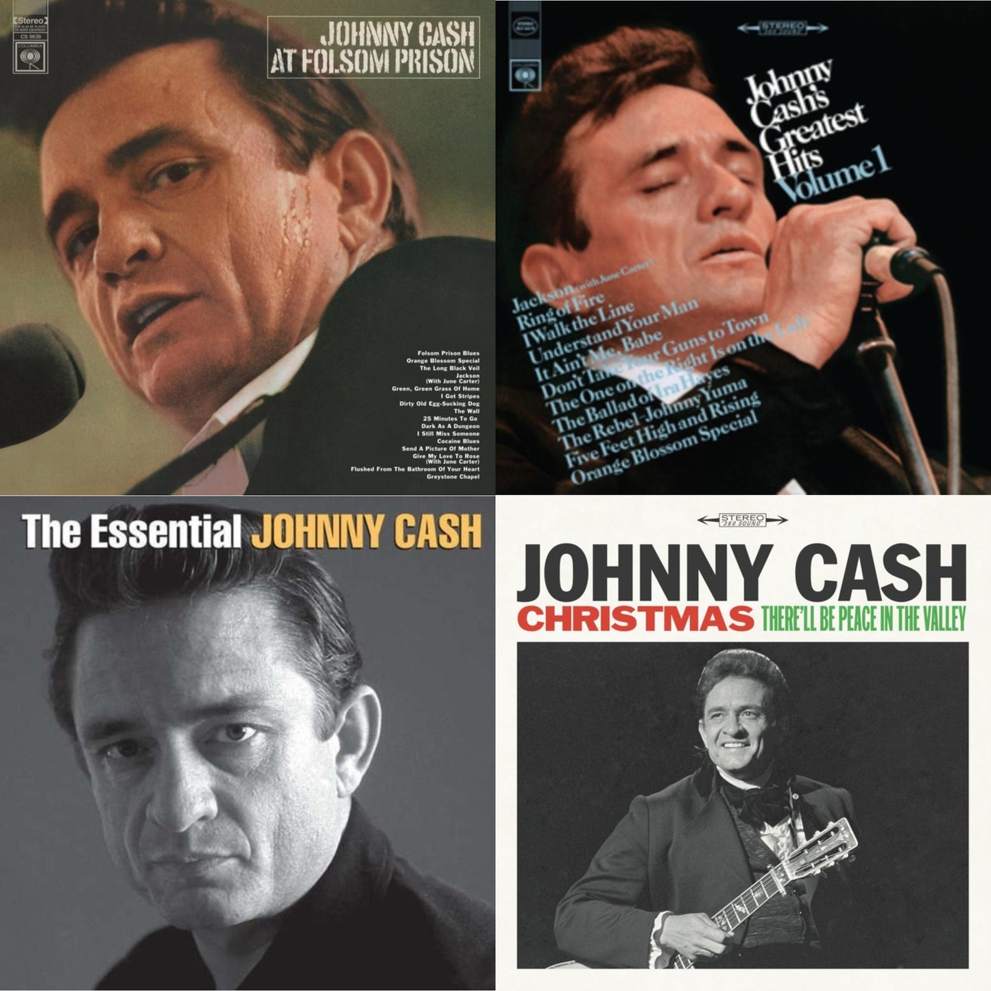 Johnny Cash - At Folsom Prison & Greatest Hits, Volume 1 & Essential Johnny Cash & Christmas: There'll Be Peace In The Valley - LP Vinyl Bundle