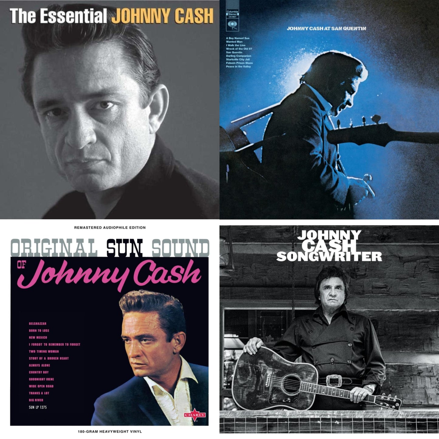 Johnny Cash - At San Quentin & Original Sun Sound Of Johnny Cash & Songwriter & Essential Johnny Cash - LP Vinyl Bundle